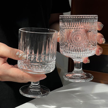 高颜值玻璃杯ins竖条纹高脚杯家用饮料果汁水杯咖啡杯设计感酒杯
