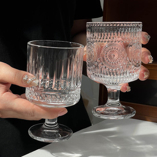 High-looking glass ins vertical striped goblet household drink juice cup coffee cup design wine glass