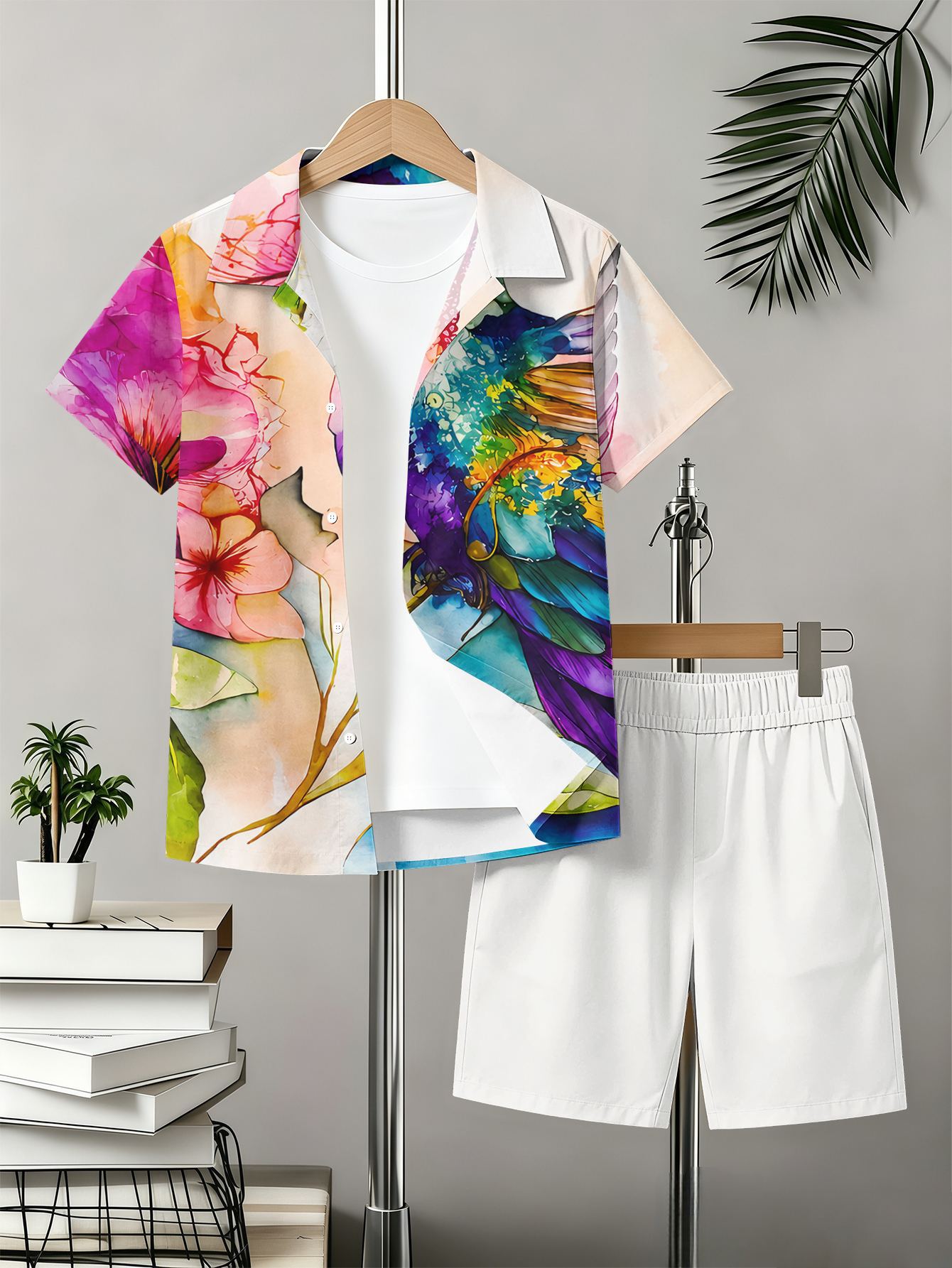 Zomer set voor jongens met overhemd en shorts met 3d print_voghion.com