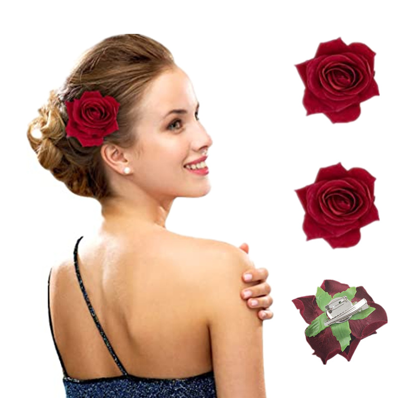 8cm 绒布卷边玫瑰花发夹