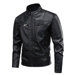 Cross-Border Leather Jacket Stand Collar Top 2025 Spring & Fall New Men's Pu Retro Jacket Motorcycle Jacket Trendyy and Handsome Men