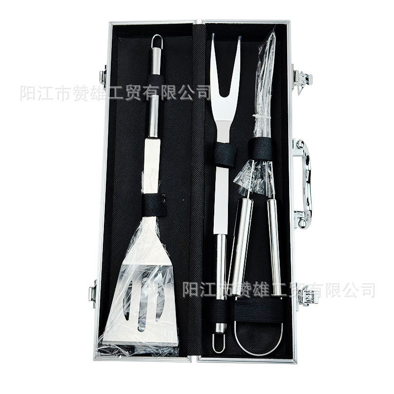 Kit de herramientas de barbacoa en stock Kit de aluminio caja de acero inoxidable BBQ Kit de utensilios de barbacoa fuera del hogar