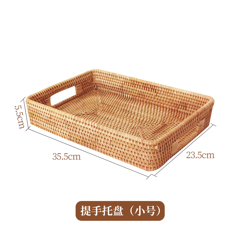 Bandeja casera de ratán, mesa de comedor, taza de té, taza de agua, bandeja de té de almacenamiento, sala de estar grande, bandeja de pastelería rectangular, plato de frutas para bocadillos