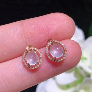 Natural Jadeite Water-embellish Color Colorant Full Ice Egg Face Jadeite Earrings 18k Gold Inlay