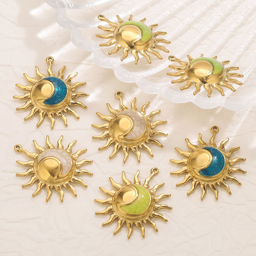 Eurasian stainless steel 18k gold sun and moon pendant with oil drop, DIY necklace and bracelet accessories