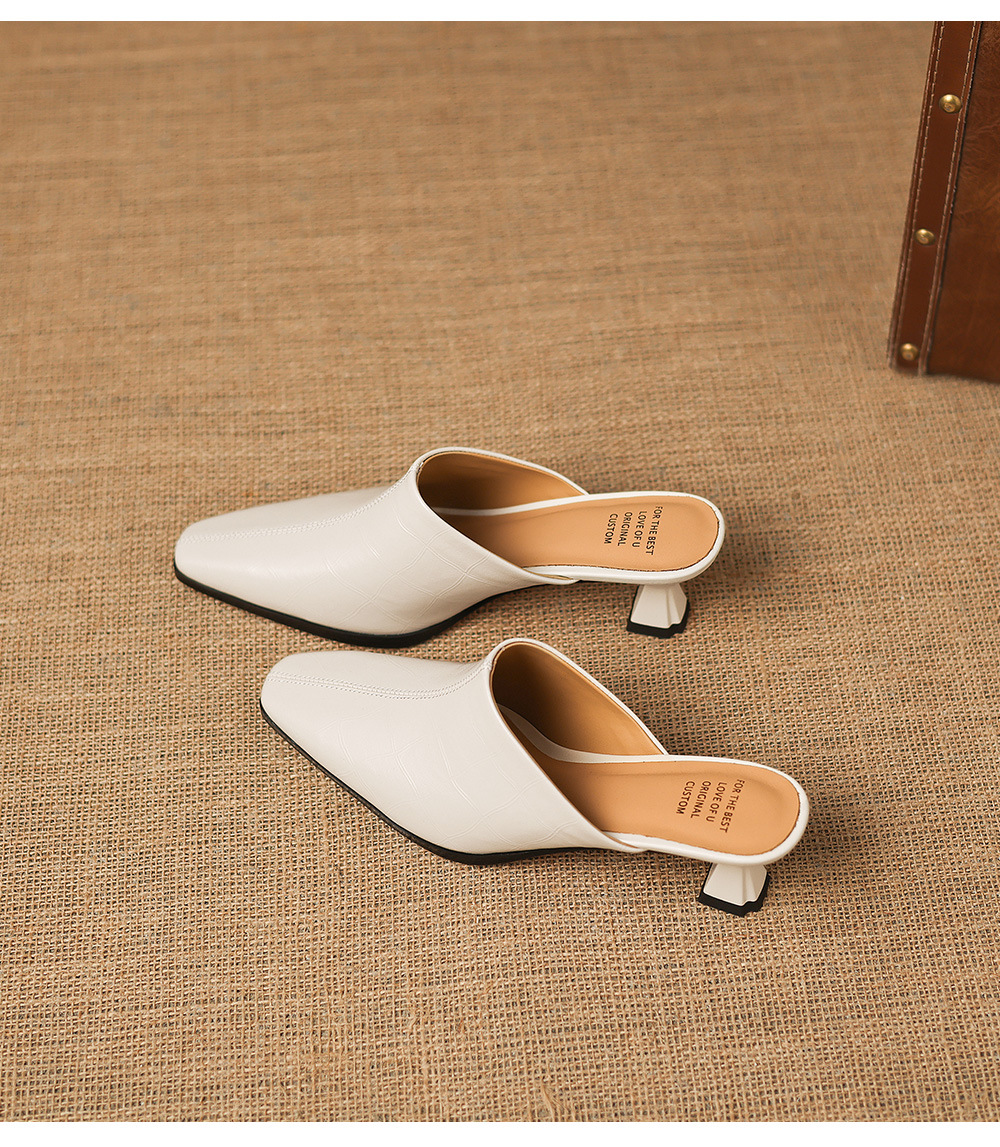 Dép sandal cao gót nữ mũi nhọn quai ngang da dê, gót 5 cm — đen chi tiết 19
