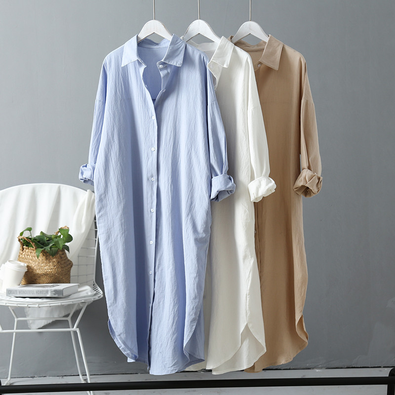 2026 Spring and Autumn Mid-Length Shirt for Women, Cotton and Linen Loose Design Top, Korean Style Sun Protection Shirt Jacket