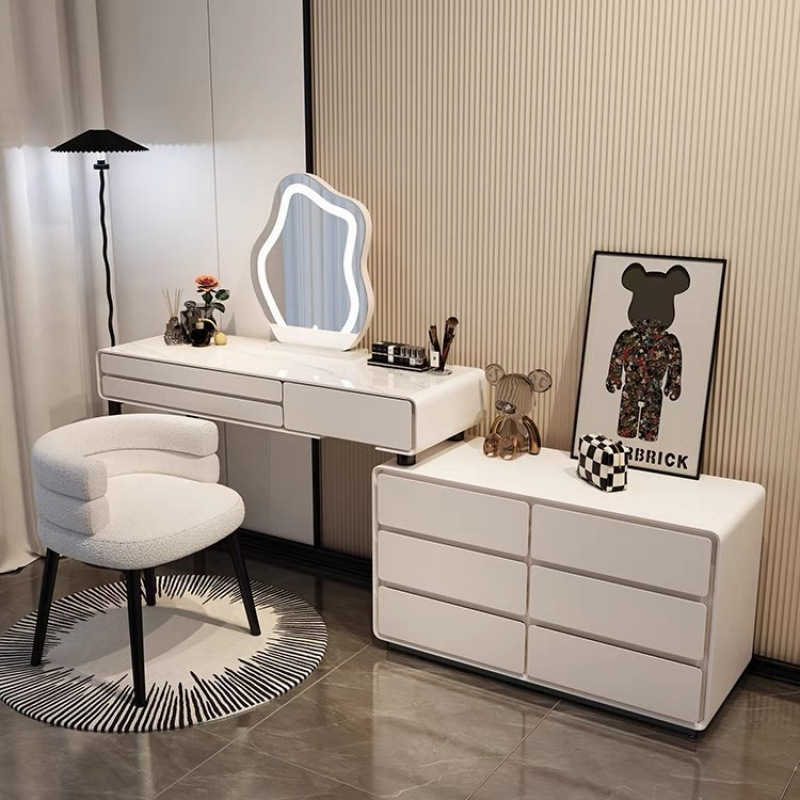 2025 nuevo estilo de lujo ligero de madera maciza cómoda dormitorio moderno simple esquina maquillaje armario de almacenamiento escritorio en uno