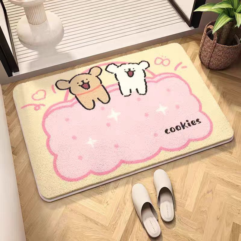 Line puppy skin-friendly imitation cashmere mat cartoon home entrance door mat soundproof cool carpet wholesale
