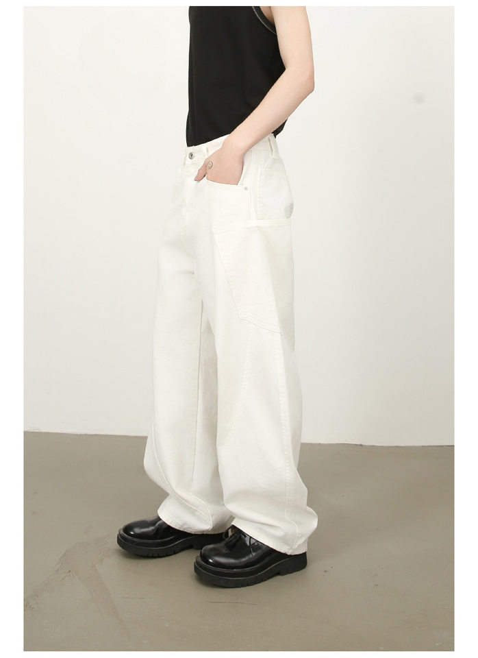 Quần jean nam ống rộng phong cách đường phố retro, nhiều túi hộp, dáng lỏng lẻo — Denim đen, Trắng, màu hồng, màu xanh chi tiết 20