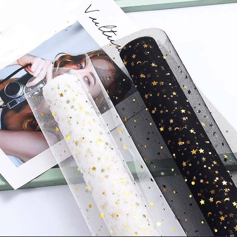 纱幔流星花园烫金星月纱仙女纱鲜花包装网纱包花纸玫瑰花雪纱纱网