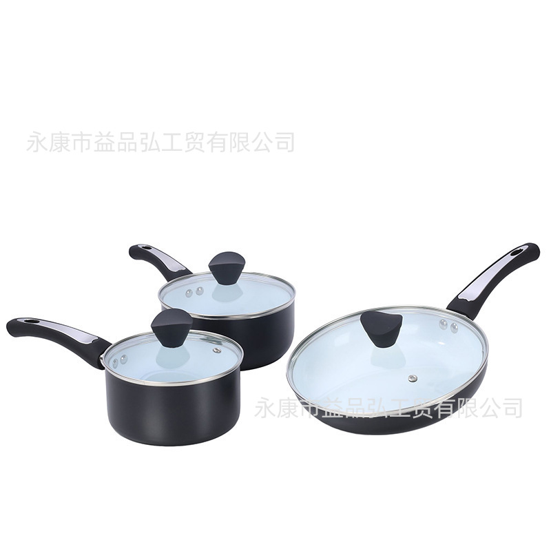 Blanco y negro de seis piezas olla de comercio exterior embalaje inglés multi-pieza olla 2 olla 3 cubierta una sartén de regalo de seis piezas olla al por mayor