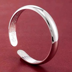 女性用シルバーブレスレット、スターリングシルバー999、ソリッドオープン、光沢のある心経ブレスレット、お母さんへの母の日ギフト