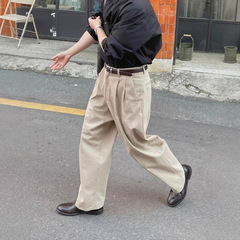 美式双褶设计感工装西裤男暗扣宽松直筒长裤休闲百搭通勤西装裤潮