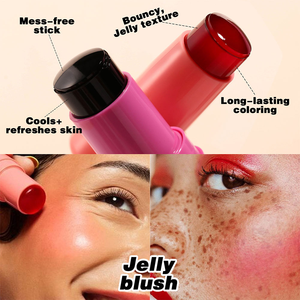Clubday Multi-color Jelly Blush Stick, Q-bouncy fruit-flavored lip Dye stick, natural contouring lip gloss stick for both lips and cheeks undefined