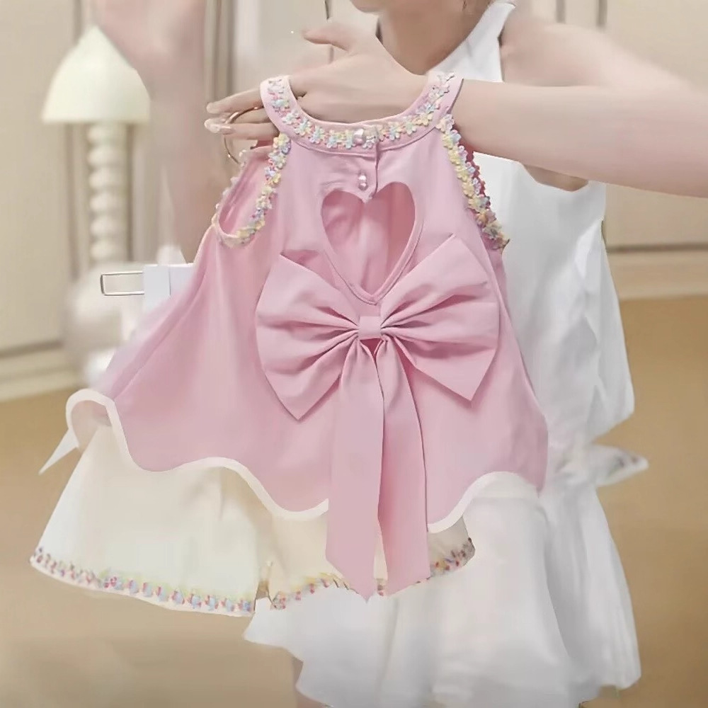 Girls' Sweet Summer Outfit: Tank Top + Shorts Two-Piece Set for Ages 3-8, Children's Clothing Wholesale