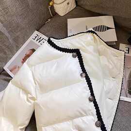 冬季年小香风羽绒服撞色花边韩版小个子简约短款女外套