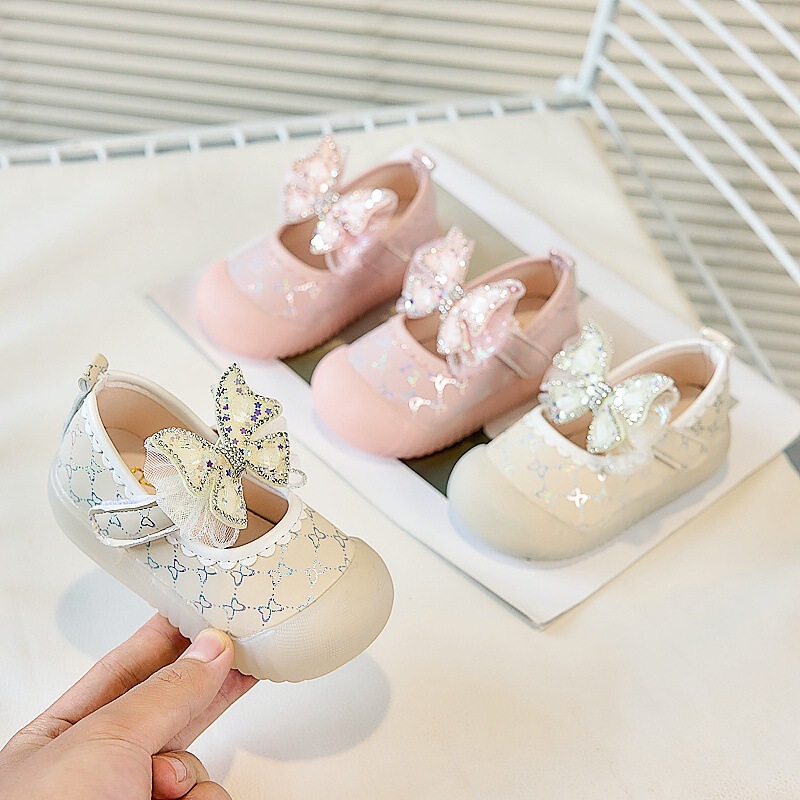 女の赤ちゃん幼児靴春と秋の新しいソフトソール滑り止めプリンセスシューズアンチキック足保護子供ベビー通気性靴|undefined