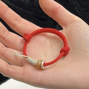 Hand-Woven Yellow Puppy Buckle Red Rope Bracelet Red Rope Simple Benmingnian Transfer Hand Rope Gift for Men and Women Couples