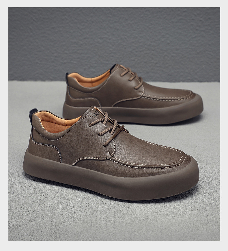 Herren Business Sneaker Aus Leder Mit Dicker Sohle Für Freizeit_voghion.com