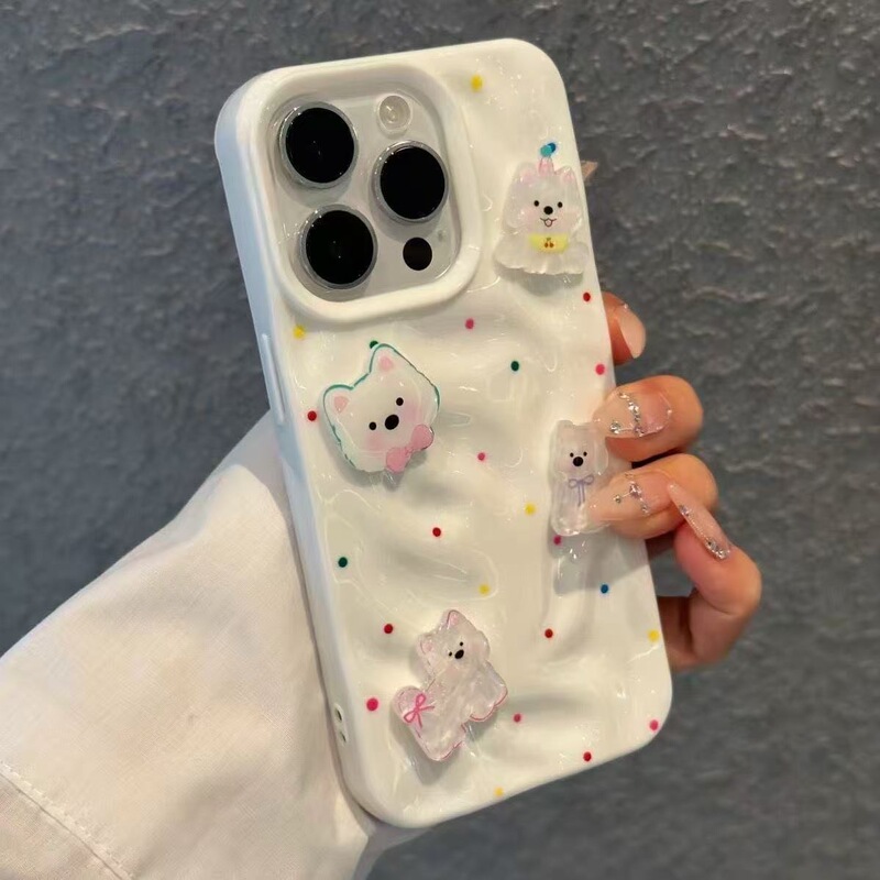 彩波点小狗公仔iPhone16ProMax陨石纹苹果15/14软13/12手机壳防摔|undefined