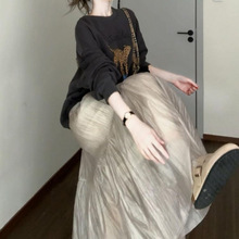 胖mm特大码300斤法式慵懒松弛感连衣裙秋冬新款卫衣珠光长裙套装