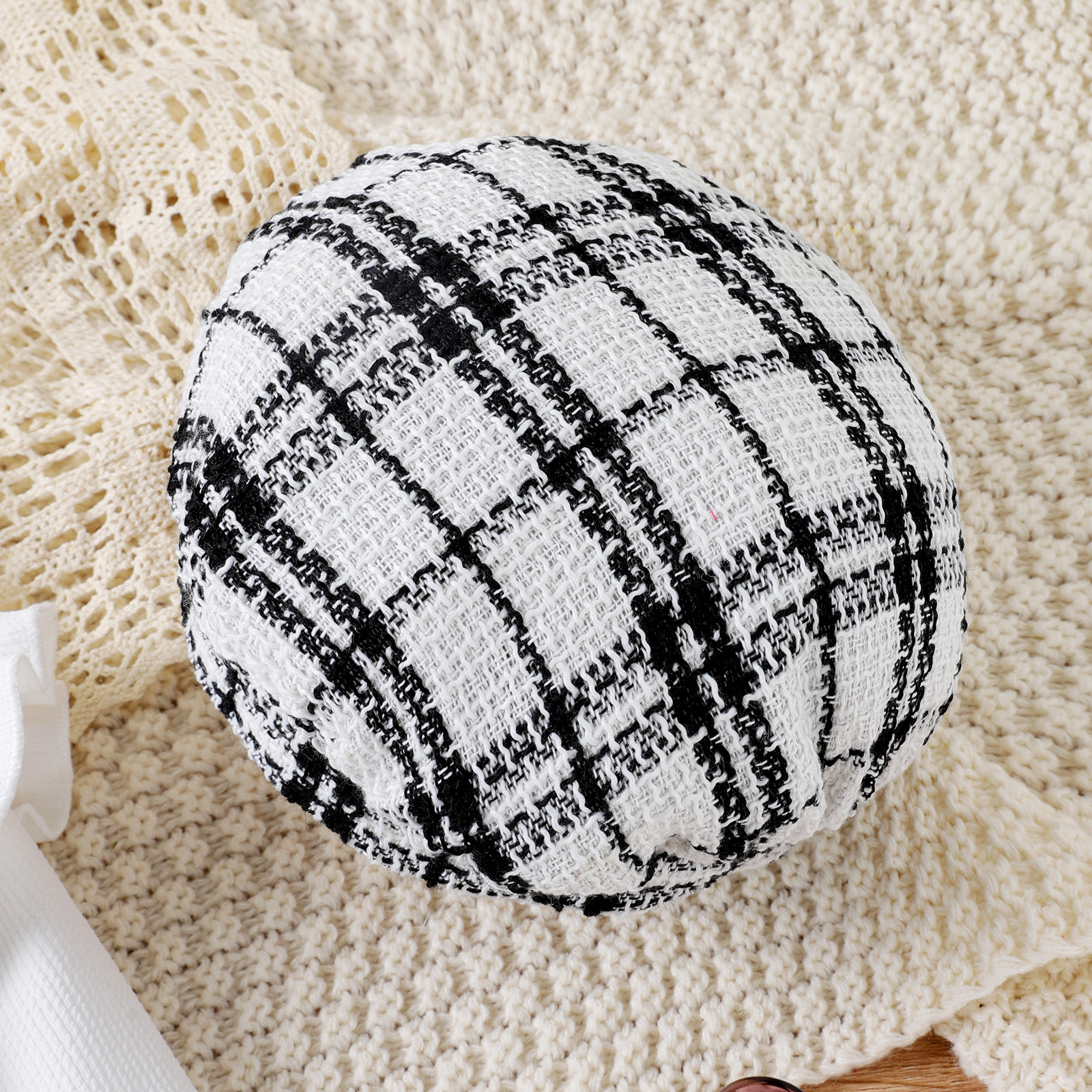 Autumn winter medium-sized children's with high collar cotton top, small fragrant checkered short skirt, and hat three_voghion.com