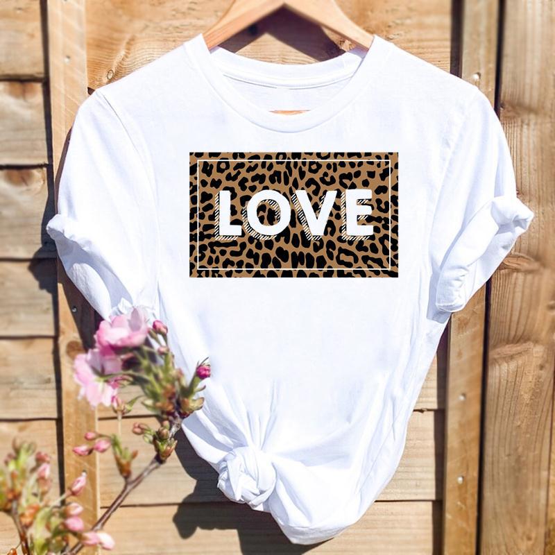 105g Weight Short Sleeve Sleeve Length Pullovers Placket Type Regular Sleeve Sleeve Type Spandex, Polyester Fabric Type Regular Top Length T-shirt Tops Type Daily Occasion Round Neck Neckline Loose Fit Type Letter, Heart Shape, Leopard Pattern Summer, Spring Season Women's Gender Printing Design Simple Style, Streetwear Style Wholesale Women's Simple Style Streetwear Letter Heart Shape Leopard Short Sleeve Printing T-Shirts 4