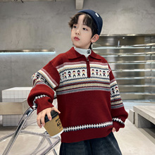 男童秋冬季半开拉链领毛衣2025新款大儿童装加厚保暖针织毛线衫冬
