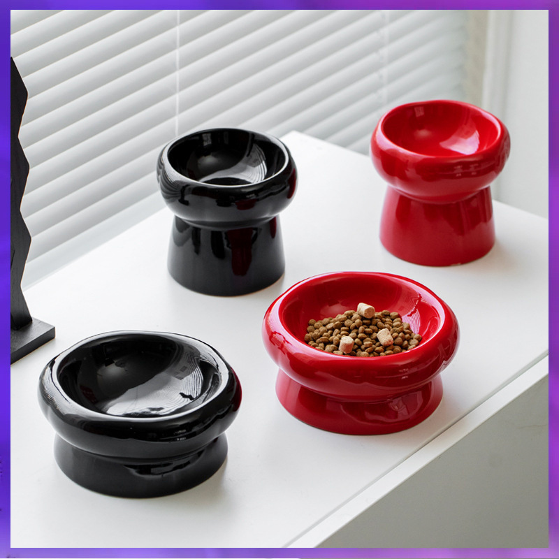 ✅세라믹 고양이 그릇 높고 낮은 발 안티 노크 자궁 경부 척추 보호 고양이 먹이 그릇 고양이 개 고양이 분지 마시는 물 더블 그릇 애완 동물 용품