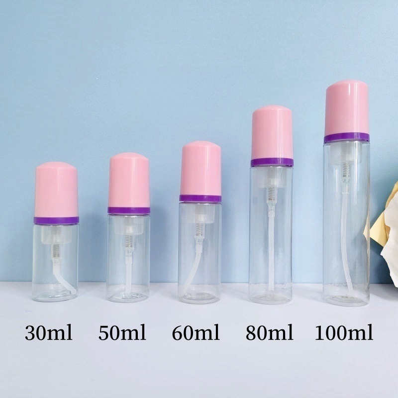30 dientes PET mousse transparente botella 30ml100ml limpiador facial espuma botella champú espuma botella de pie en stock