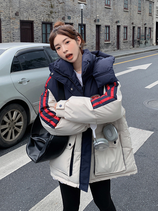 面包服拼色棉服2025年新款ins女韩版宽松棉衣连帽加厚棉袄外套潮|undefined