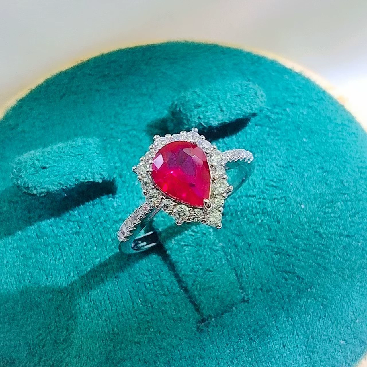 Fashionable ruby one size ring, accessory jade, European style, light luxury style