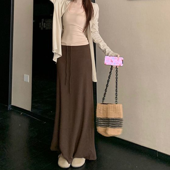 复古松弛长袖开衫内搭背心慵懒休闲半身裙秋季新款时尚套装女新品|undefined