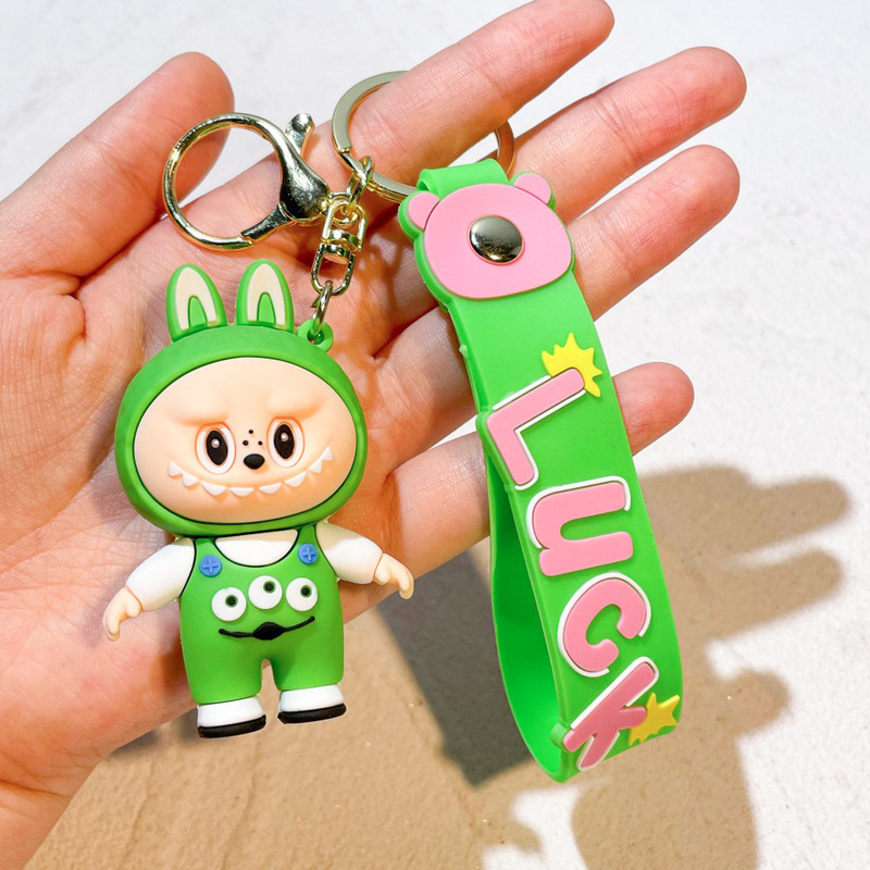 Labubu ラブブキーホルダー漫画出っ歯少年人形スクールバッグペンダント車のキーチェーン小さなギフト卸売|undefined