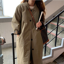 韩国ins2025保暖显瘦经典简单袖子格纹装饰加棉风衣外套棉衣棉服