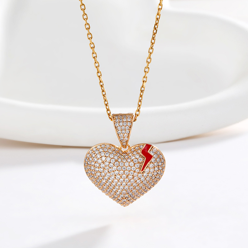 Joyería Xuping, Collar de Aleación con Colgante de Corazón con Diamantes, Estilo Europeo y Americano, Diseño de Corazón Roto, Esmalte Brillante, Venta al por Mayor