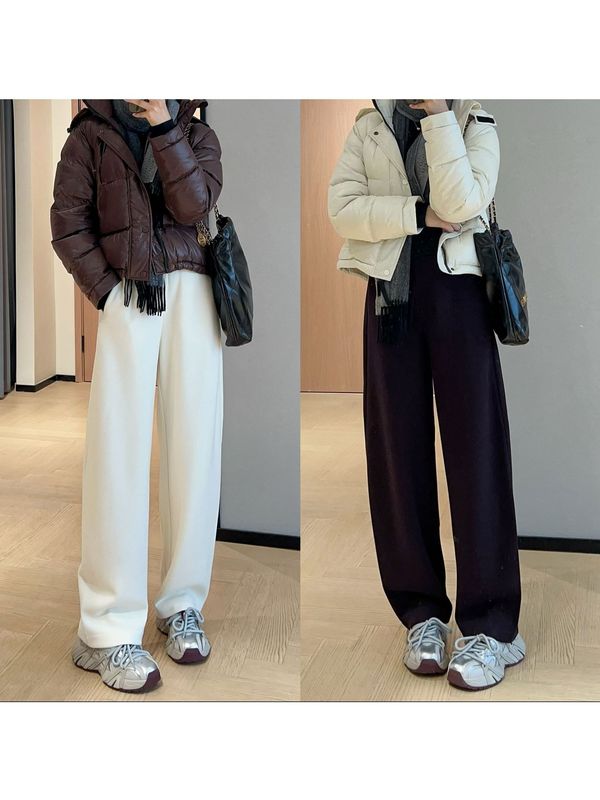 软糯垂顺加厚保暖蚕丝羊绒香蕉裤高腰休闲阔腿裤女2024秋冬|undefined