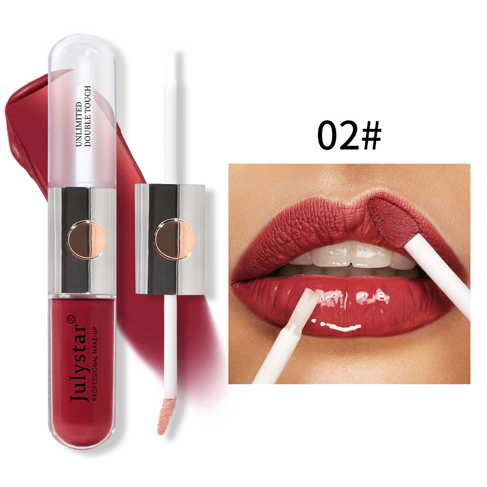 Julystar Beauty's double-head mirror lip gloss is easy to apply and does not fade or stick to a cup of water undefined