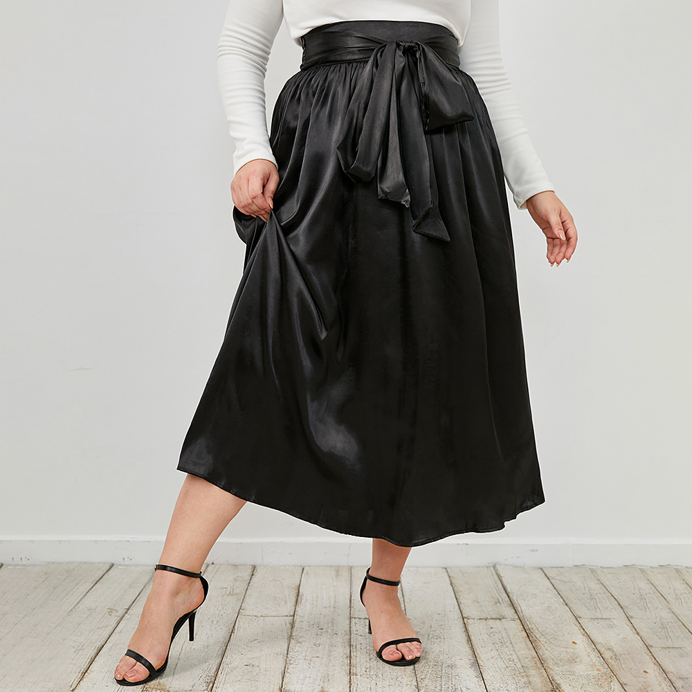 Plus Size Solid Color Slim Pleated Mid-Waist Skirt NSWCJ112245