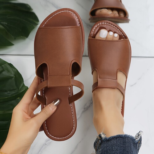Women's Solid Color Slides Stylish Lightweight Flat Slip