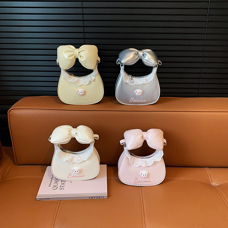 Bolsa de hombro de niñas de encaje dulce bolso de arco lindo 2026 nuevo mini bolso de accesorios para niños