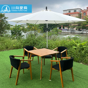 Xiao Zhou Outdoor Teak Table and Chair Villa Terrace Leisure Simple Dining Table Rope Chair Outdoor Waterproof Sun Protection Furniture