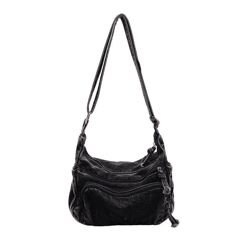 Versión coreana de mezclilla casual bolsillo con cremallera bolsa de axila bolsa de locomotora nueva bolsa de mensajero de gran capacidad de otoño e invierno