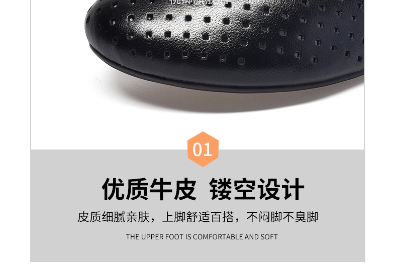 Sandal nữ da thật mũi tròn gót vuông đế mềm khoét lỗ hè — Màu đen chi tiết 14
