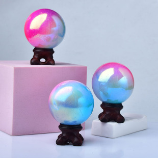 Factory direct natural gem ball plating colorful globe massage ball home decoration free send bracket hot sale