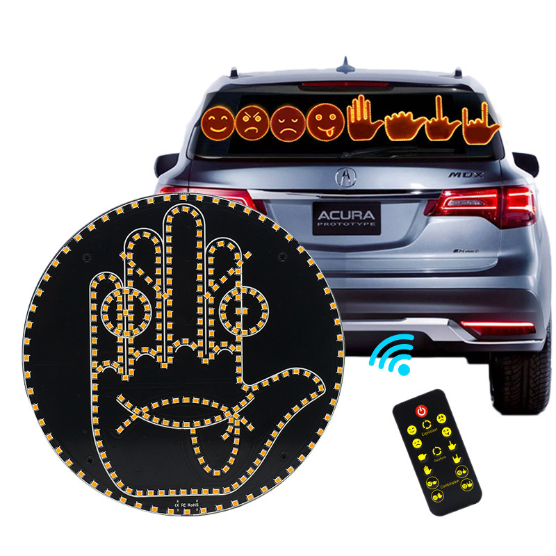 Nuevos dibujos animados emoticones de automóviles luces interesantes sin cableado 14 patrones 8 tipos de patrones de conmutación de lámpara de gestos LED