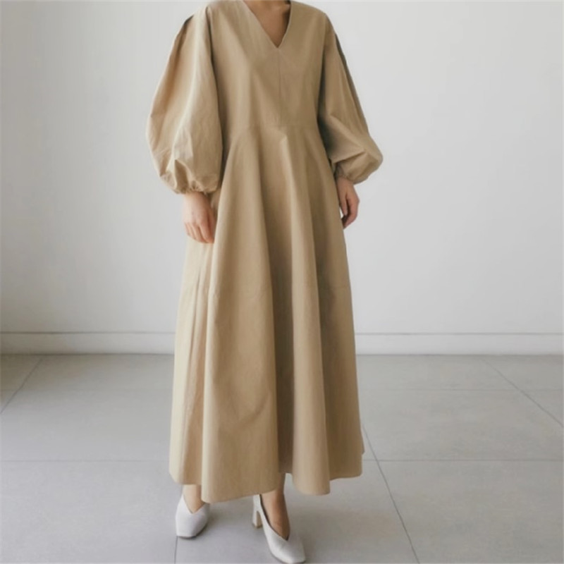 2023 Japanese style loose plus size shirt skirt over the knee length dress casual student base shirt lantern sleeve doll skirt