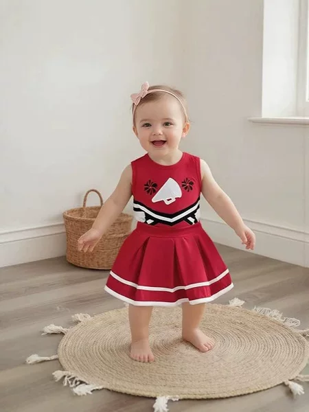 Cross-Border Spring and Autumn Children's Cheerleading Outfit, Girls' Cheerleading Performance Outfit, Sleeveless Top, Pleated Skirt Performance Outfit
