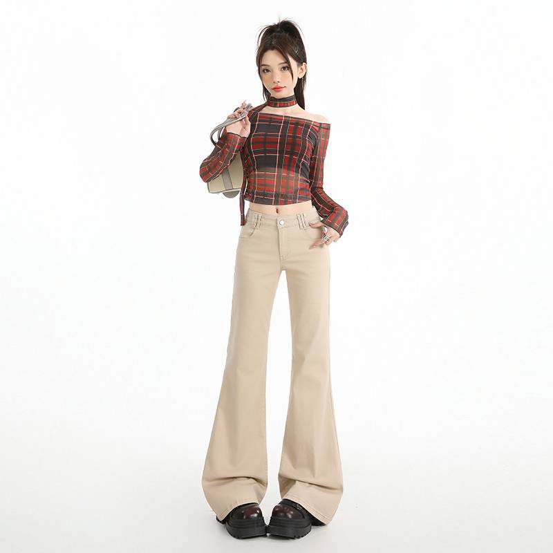 Wholesale Old Money Style Wide-Leg Flared Jeans for Women, Autumn Low to Mid-Waist, Stretchy Slimming Pants